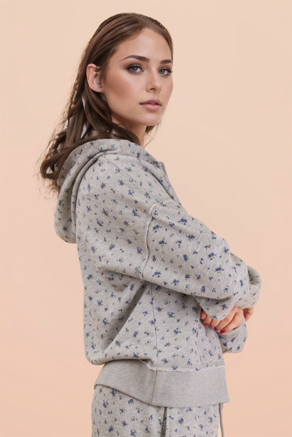 Gray Floral • Zip Up Hoodie/Jacket
