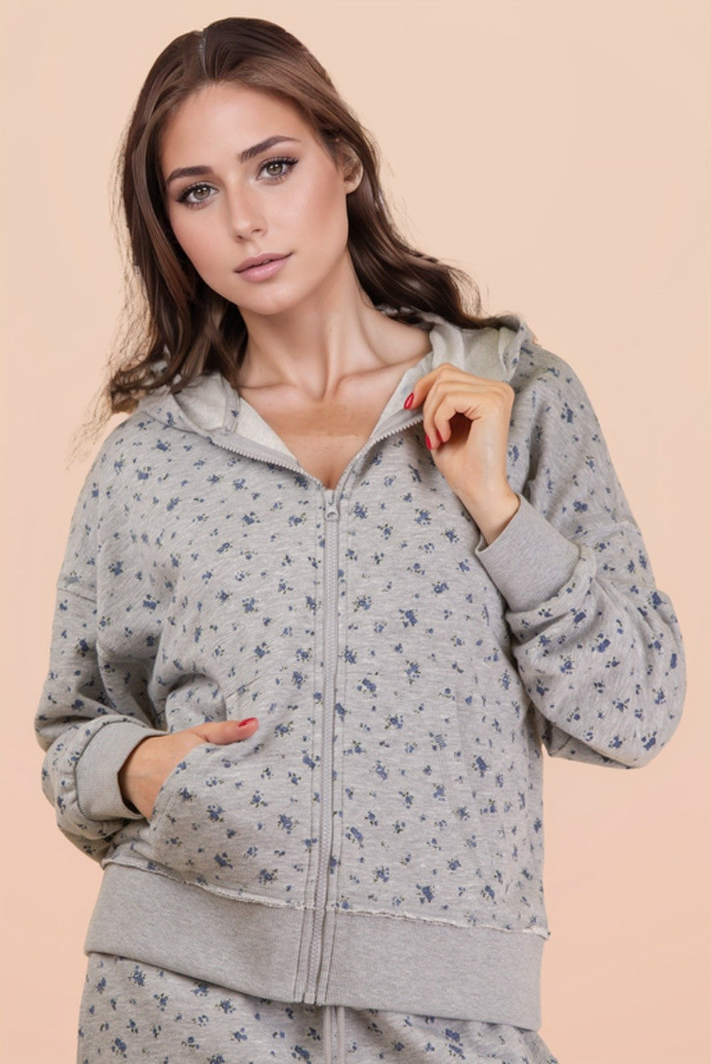 Gray Floral • Zip Up Hoodie/Jacket