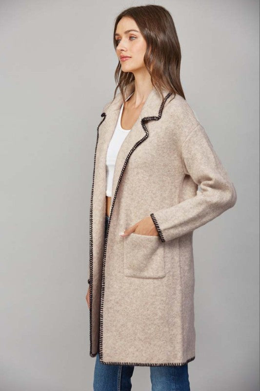Women's textured notched collar cardigan in soft knit fabric