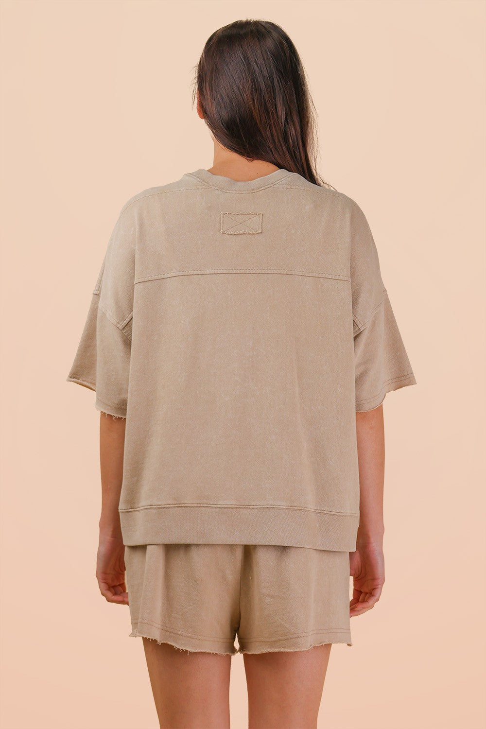 Beige • Mineral Wash Shirt/Shorts Set