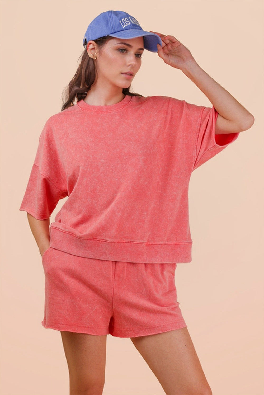 Coral • Mineral Wash Shirt/Shorts Set