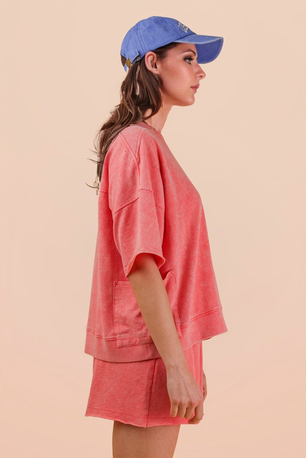 Coral • Mineral Wash Shirt/Shorts Set