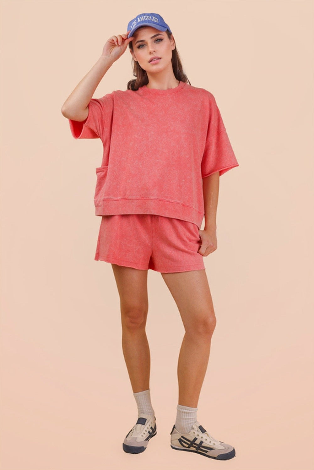 Coral • Mineral Wash Shirt/Shorts Set