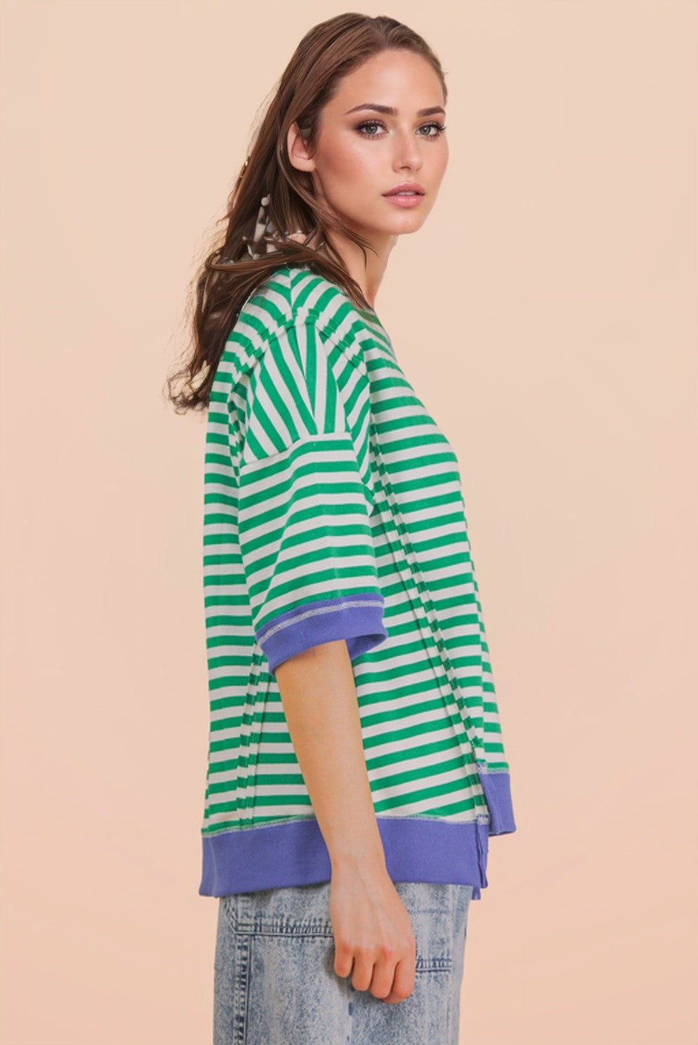 Green/Blue Oversized Stripe Top
