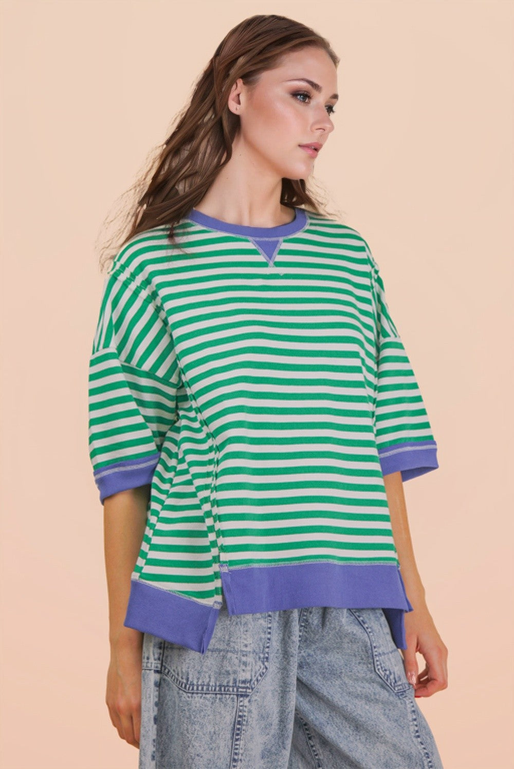 Green/Blue Oversized Stripe Top