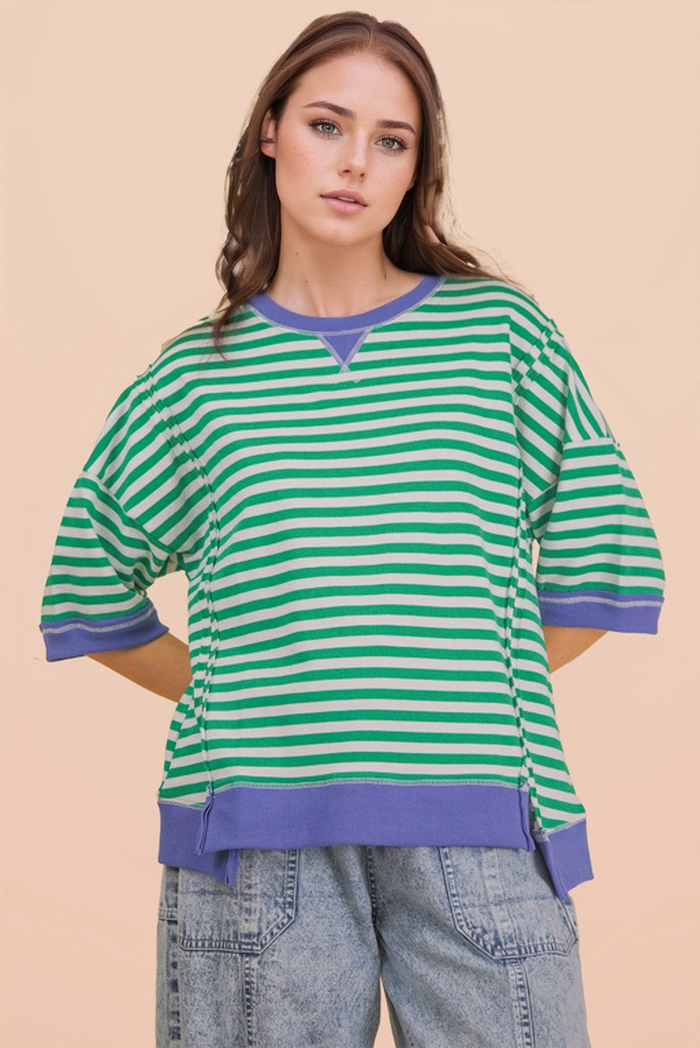 Green/Blue Oversized Stripe Top