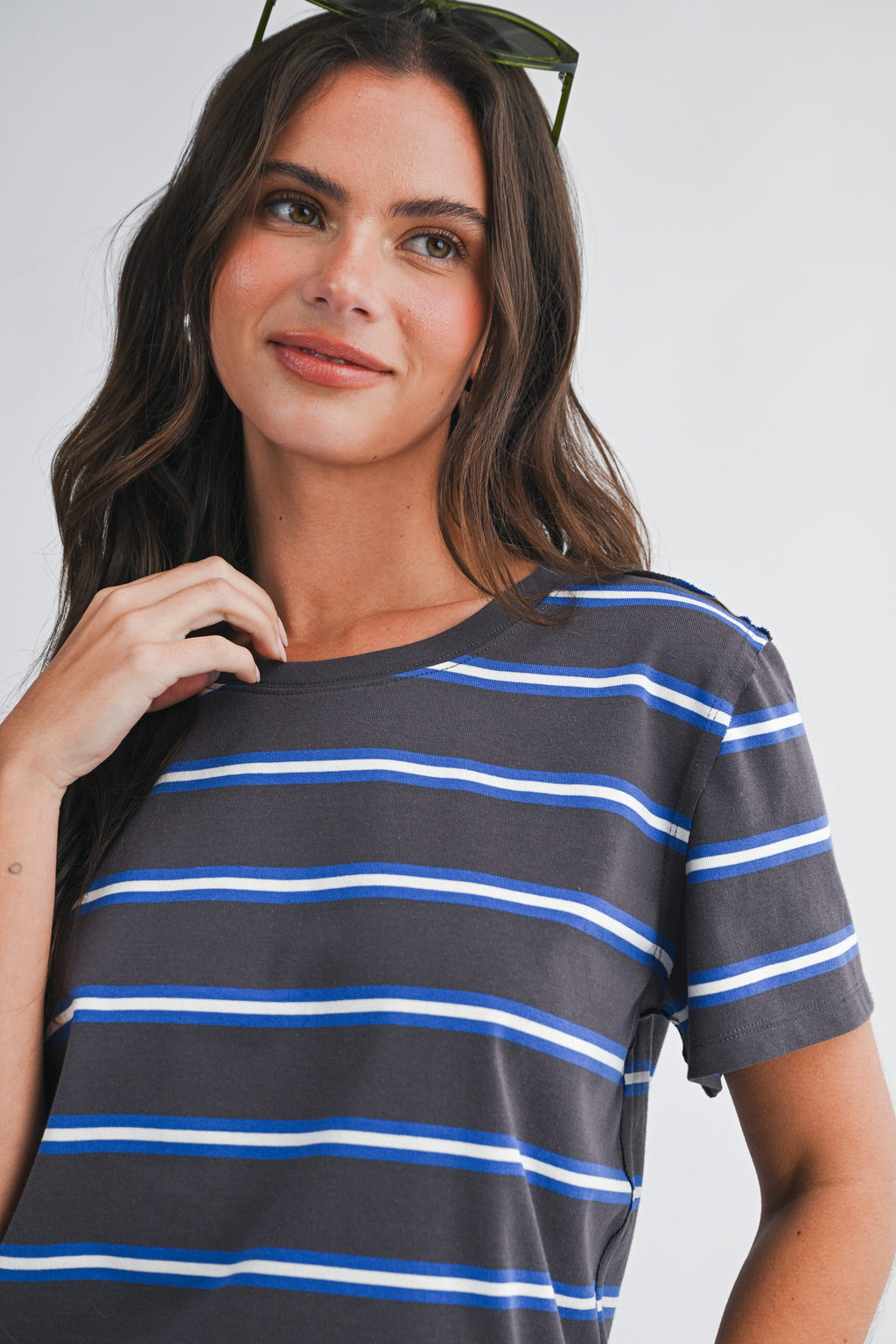 Charcoal/Blue Boxy Stripe Top