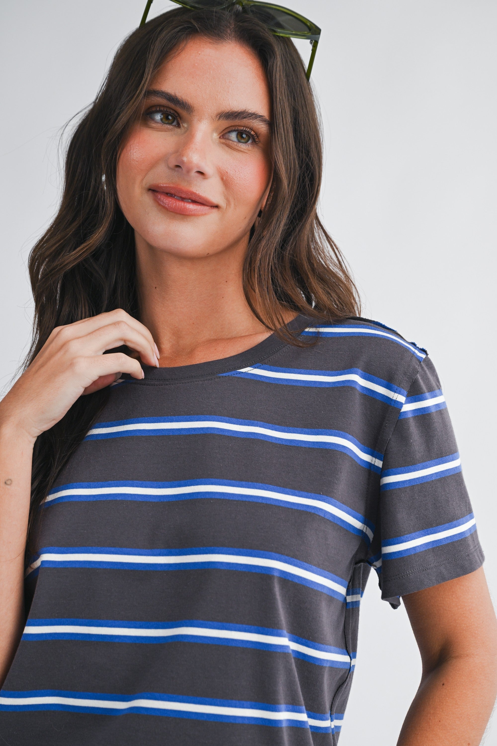 Charcoal/Blue Boxy Stripe Top