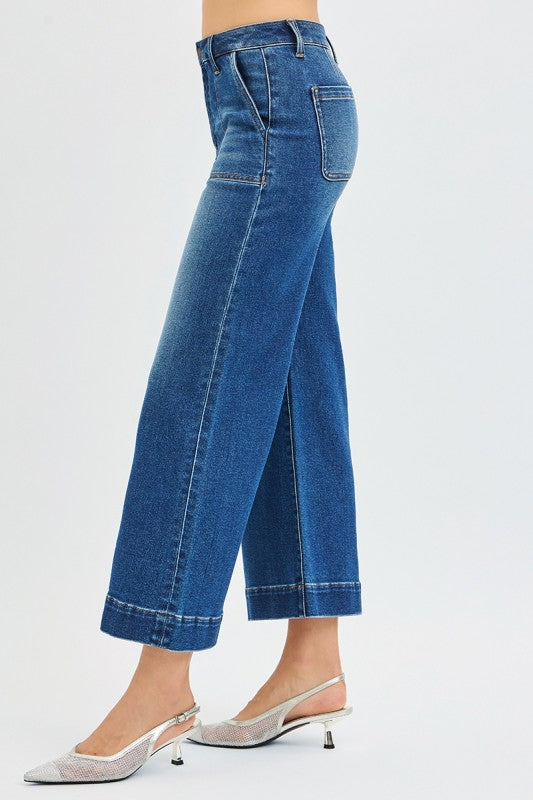 J21eleven HIgh Rise Ankle Wide Jeans With Front Patch Pocket