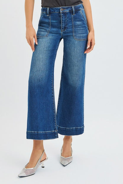 J21eleven HIgh Rise Ankle Wide Jeans With Front Patch Pocket