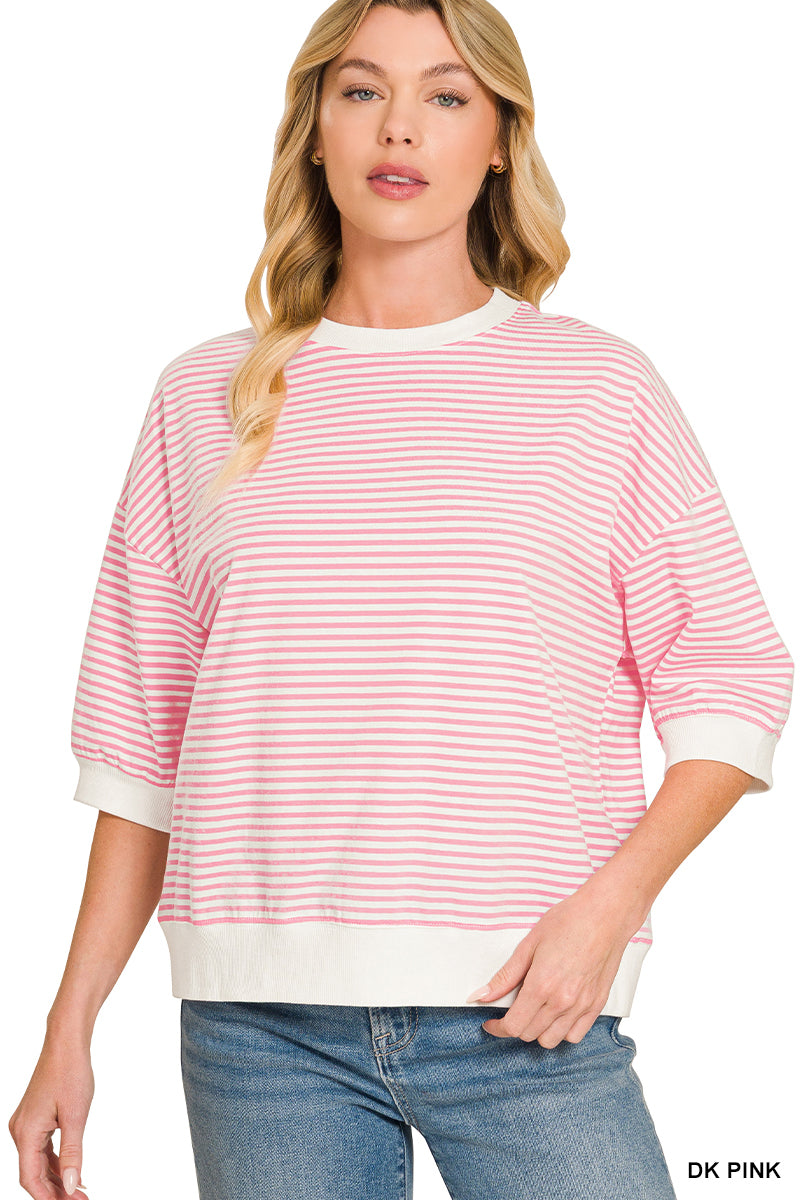 Zenana-STRIPED CONTRAST TRIM RIB BANDED TOP