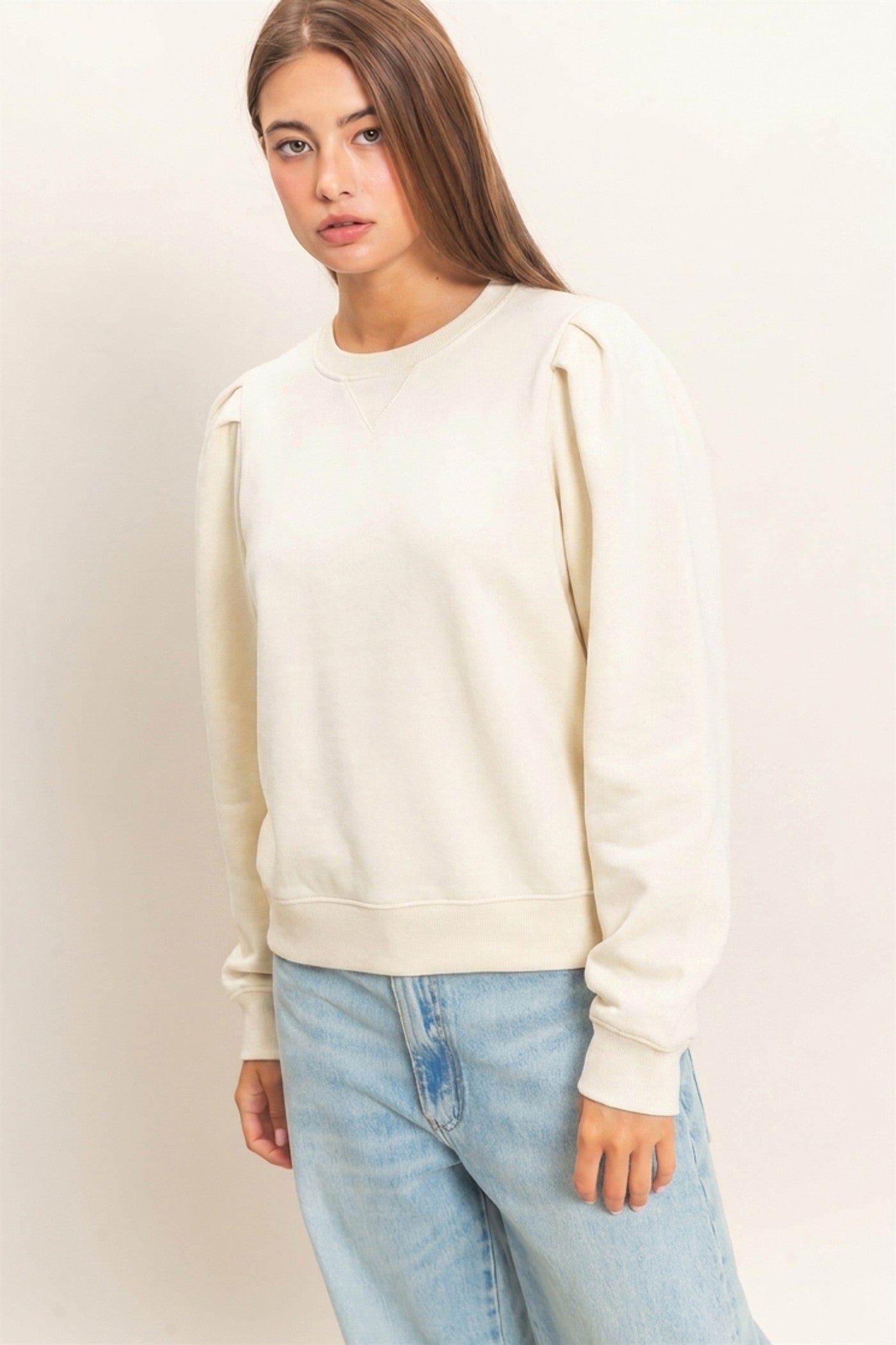 DZ-Puff Sleeve Crew Neck Sweatshirt