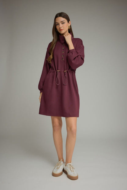 Entro-Solid long balloon sleeve mini dress.