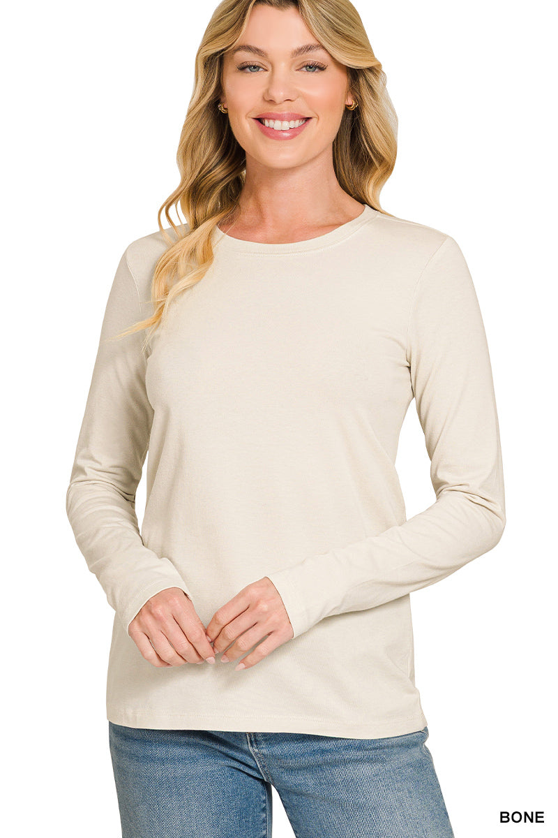Zenana-COTTON CREW NECK LONG SLEEVE T-SHIRT
