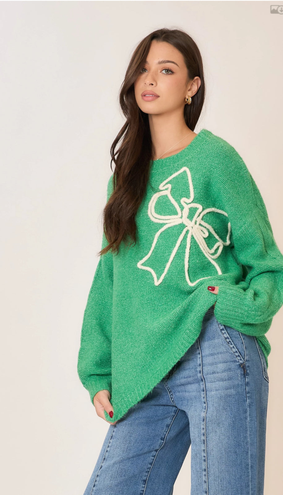 Soft Brushed Embroidered Bow Knit Sweater