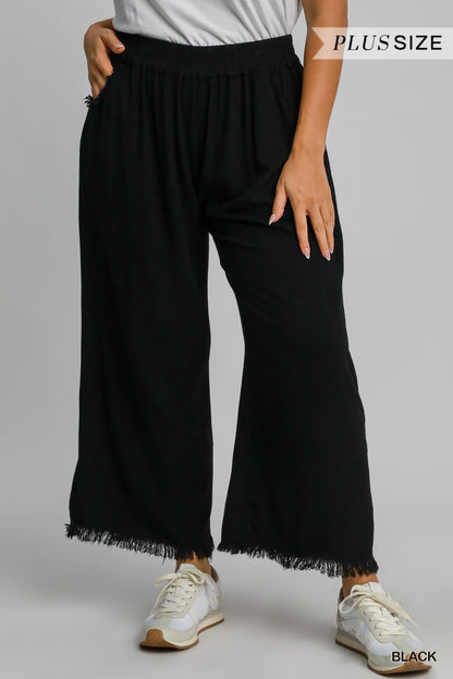 Plus Size Umgee Frayed Hem Wide Leg Pants