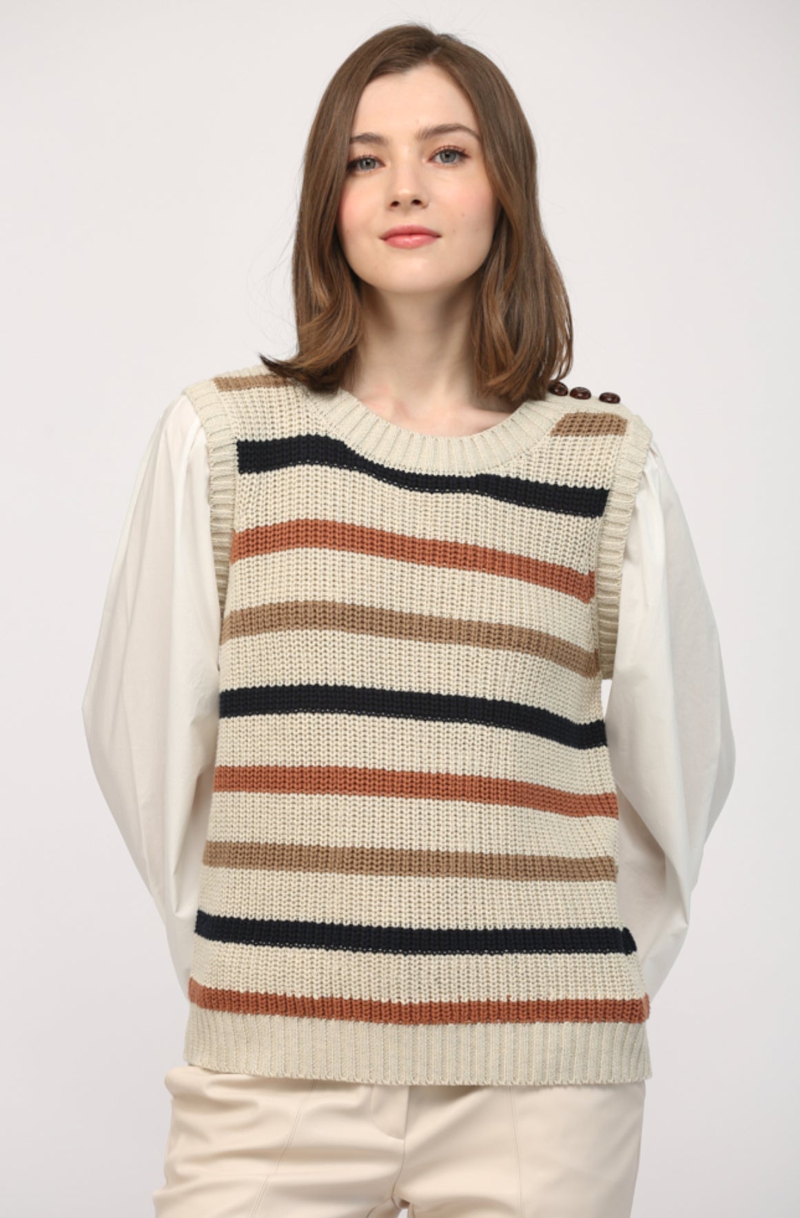 Poplin Undershirt and Striped Sweater