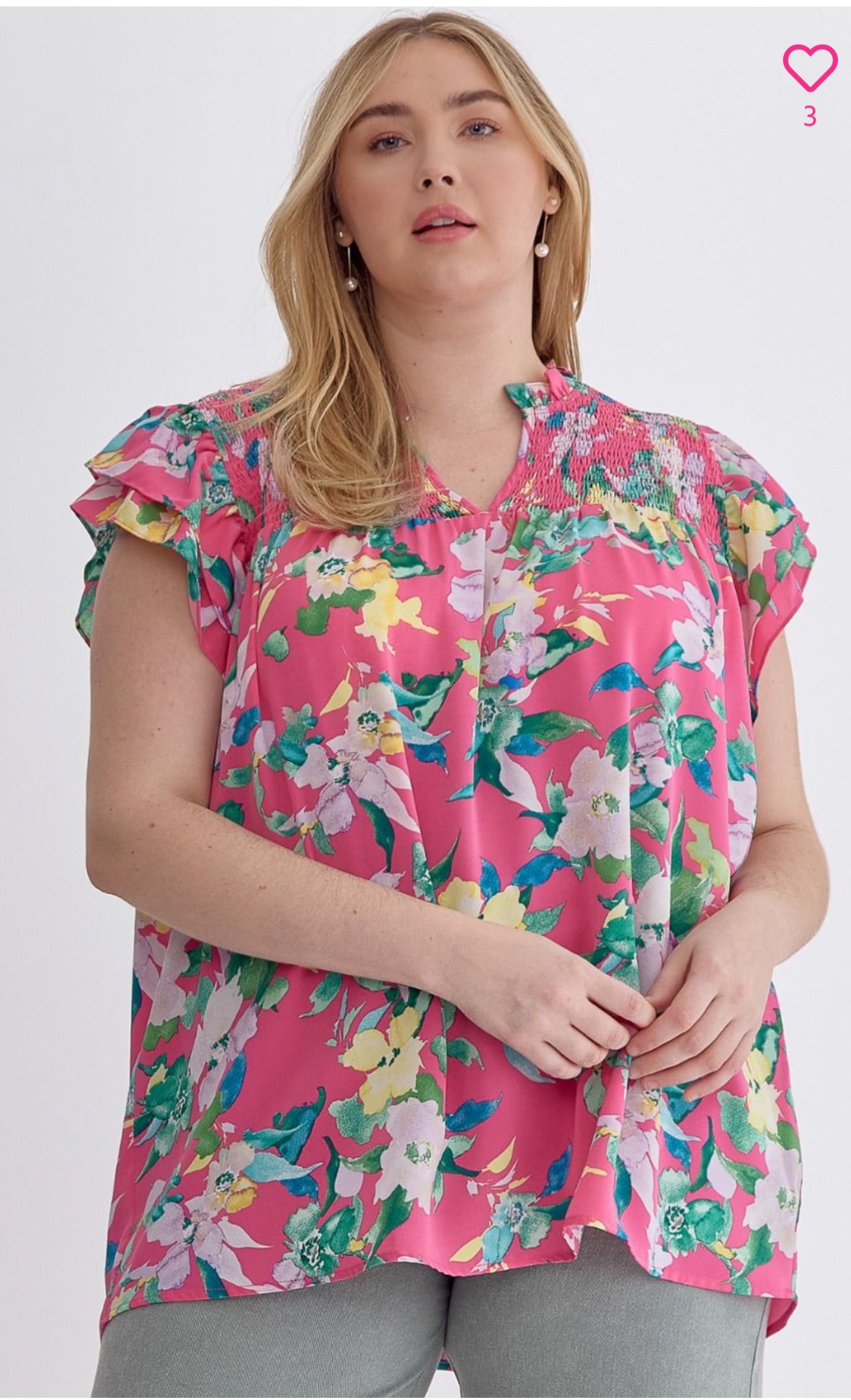 Floral Print V-neck top-Pink