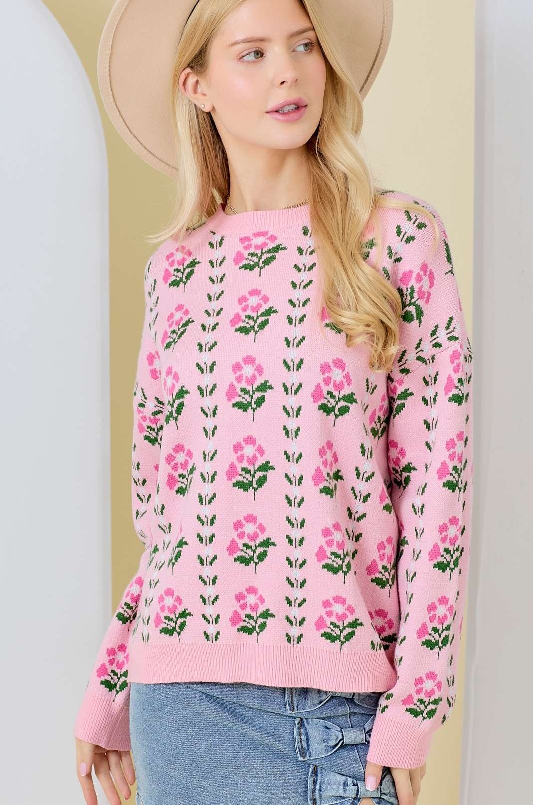 Pink Floral Sweater