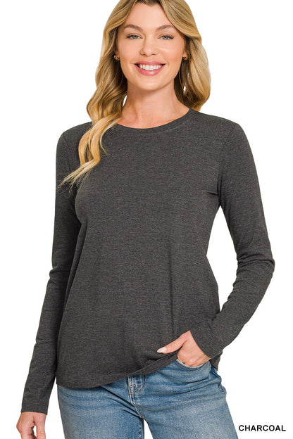 Zenana-COTTON CREW NECK LONG SLEEVE T-SHIRT