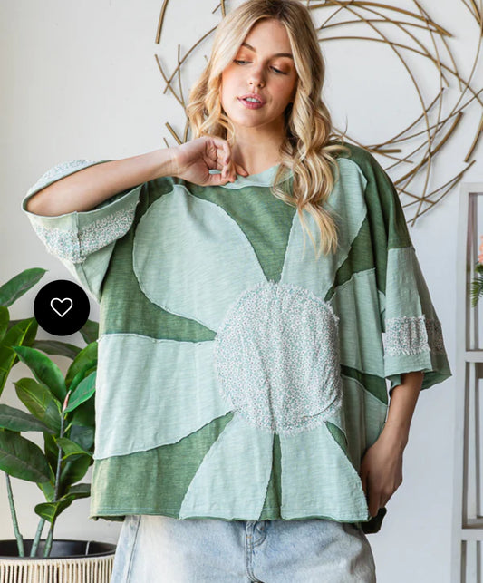 Washed Daisy Patch Top