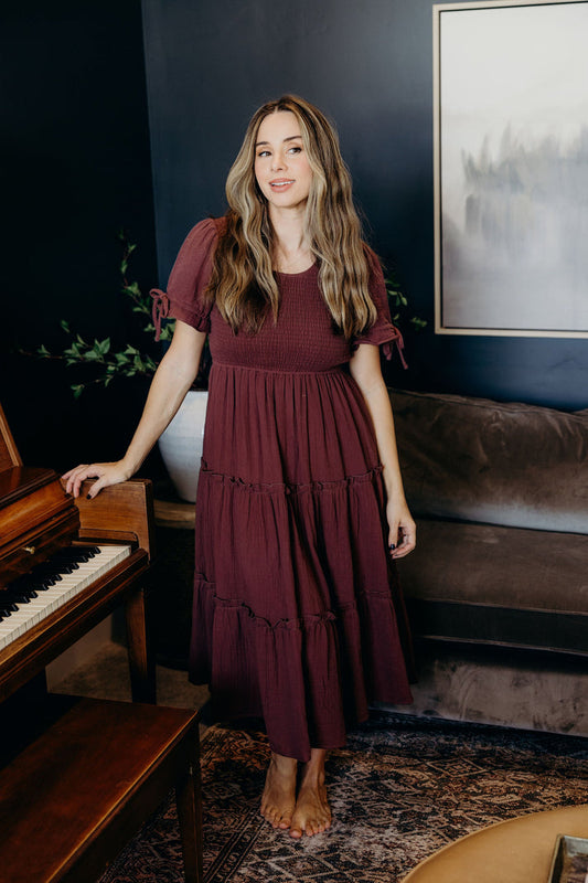 Mikarose Merritt Midi Dress – Modest Fit & Flare Short Sleeve Style
