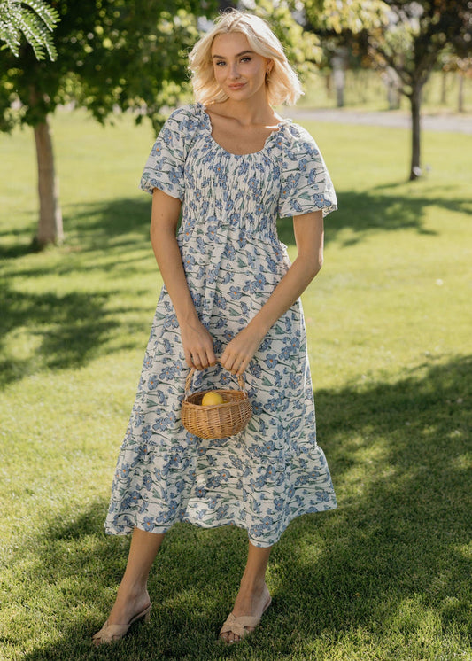 Mikarose Jensen empire waist midi dress front view