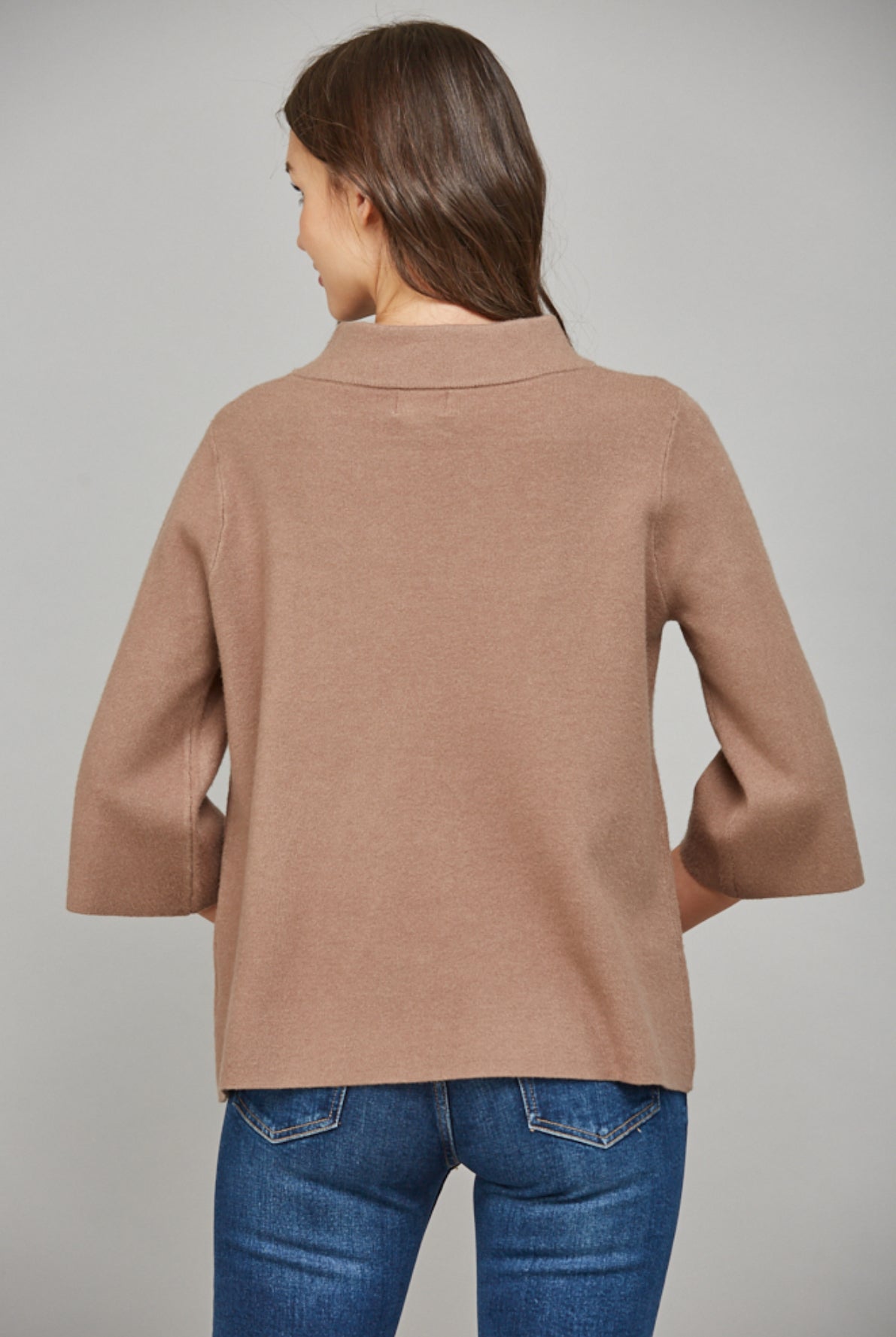 Mock Neck Pullover Bell Sleeve Sweater