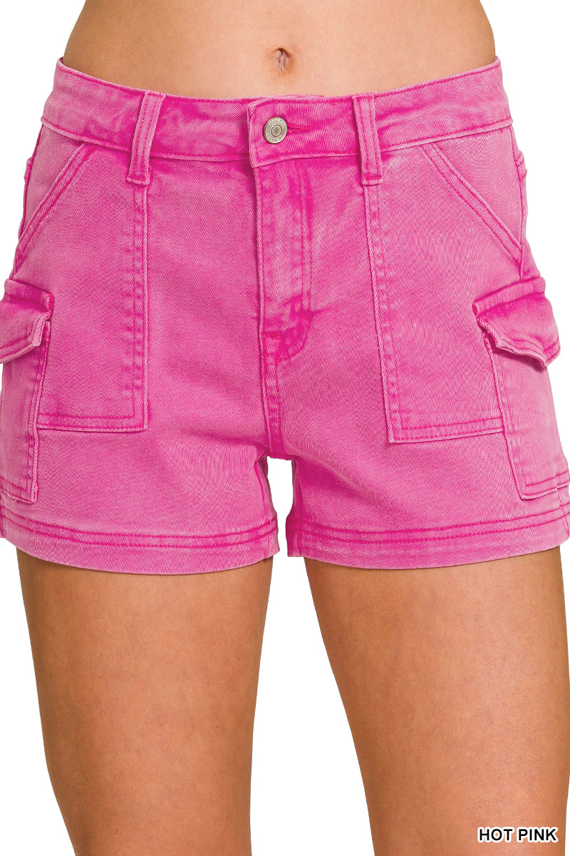 UTILITY POCKET DENIM SHORTS