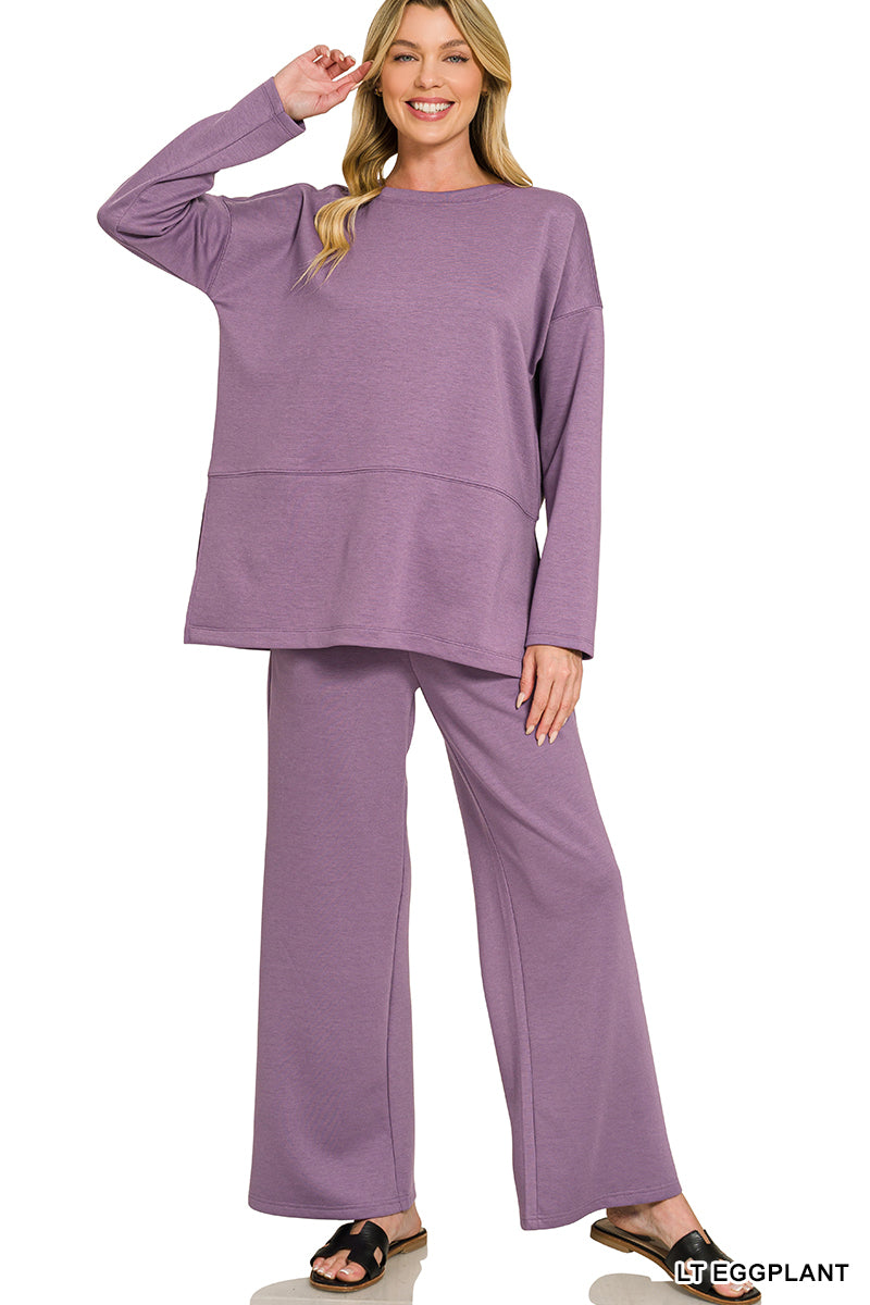 Zenana-SCUBA SIDE SLIT TOP & PANTS SET