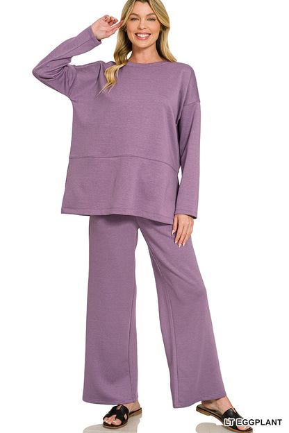 Zenana-SCUBA SIDE SLIT TOP & PANTS SET