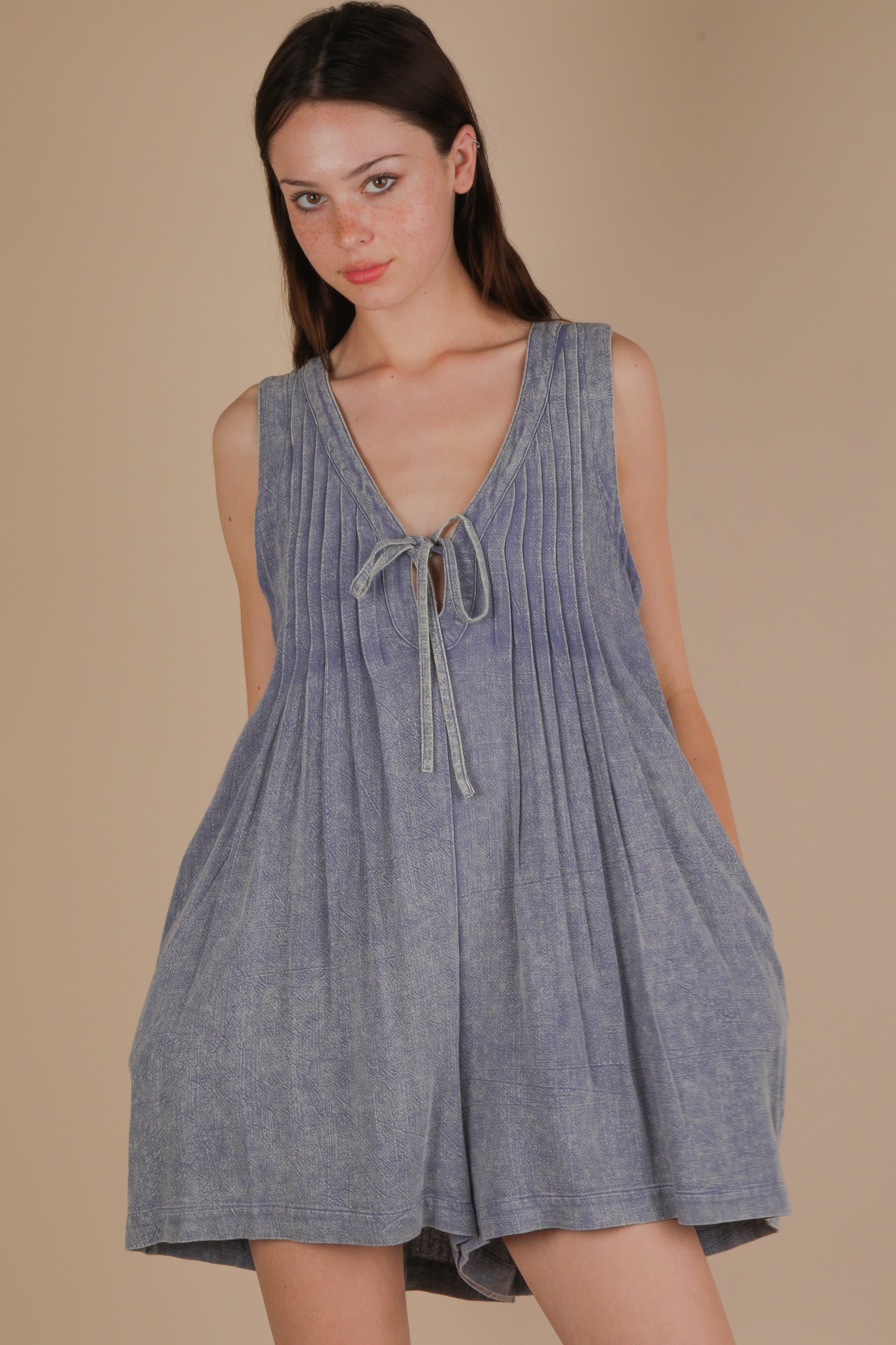 Mineral Washed Pleaded Romper