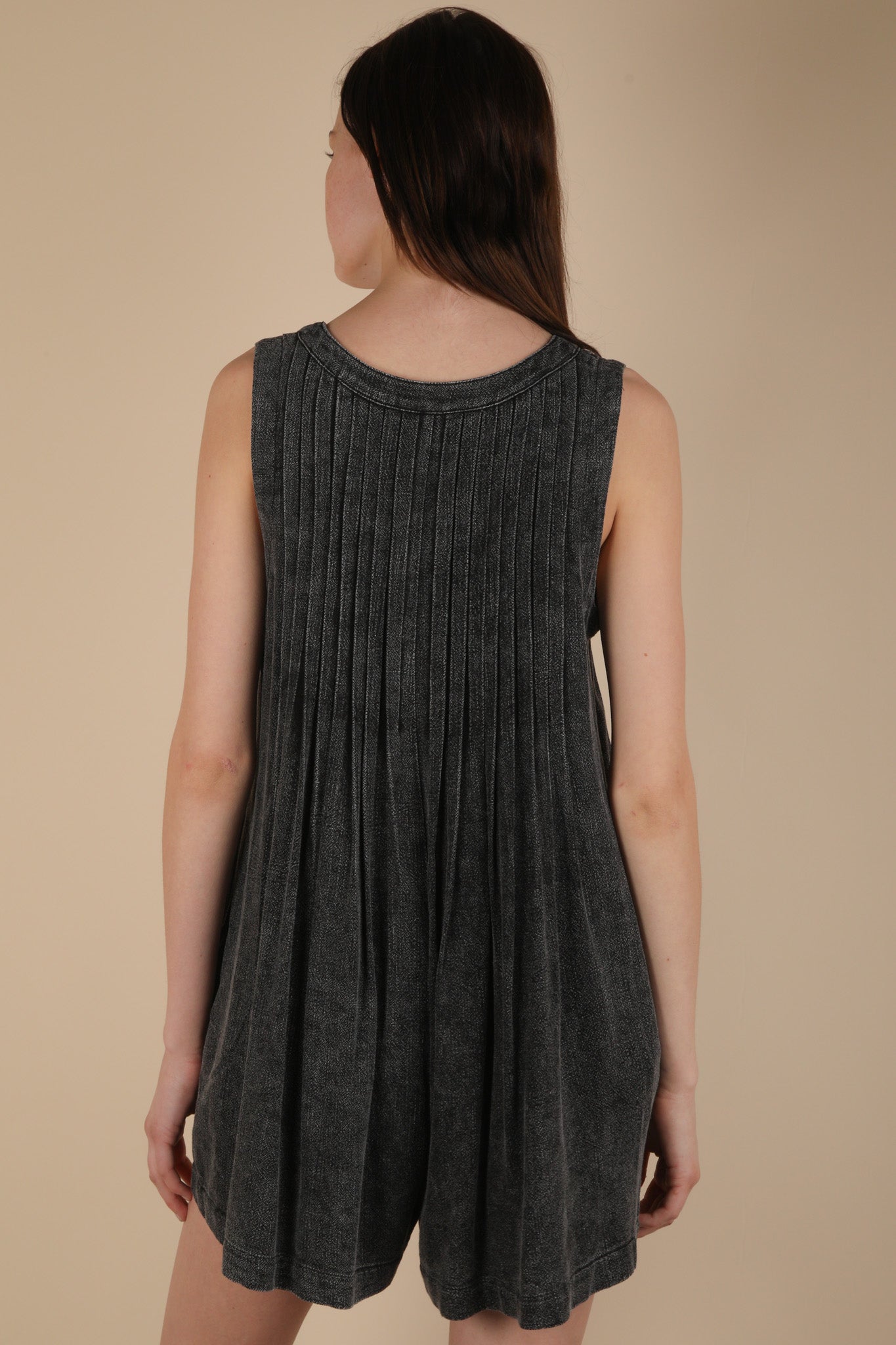 Mineral Washed Pleaded Romper