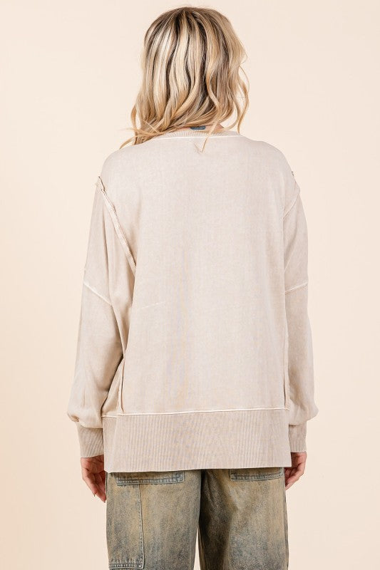 Peace Patch Mineral Wash Oversized Sweatshirt – Boho Floral &amp; Plaid Pullover - Talk of the Town