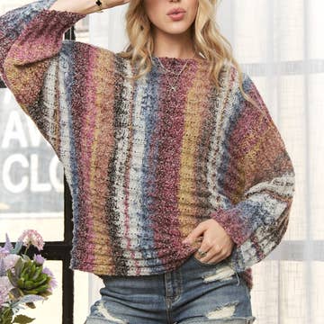 Drop shoulder dolman sleeve knit sweater in vintage stripes