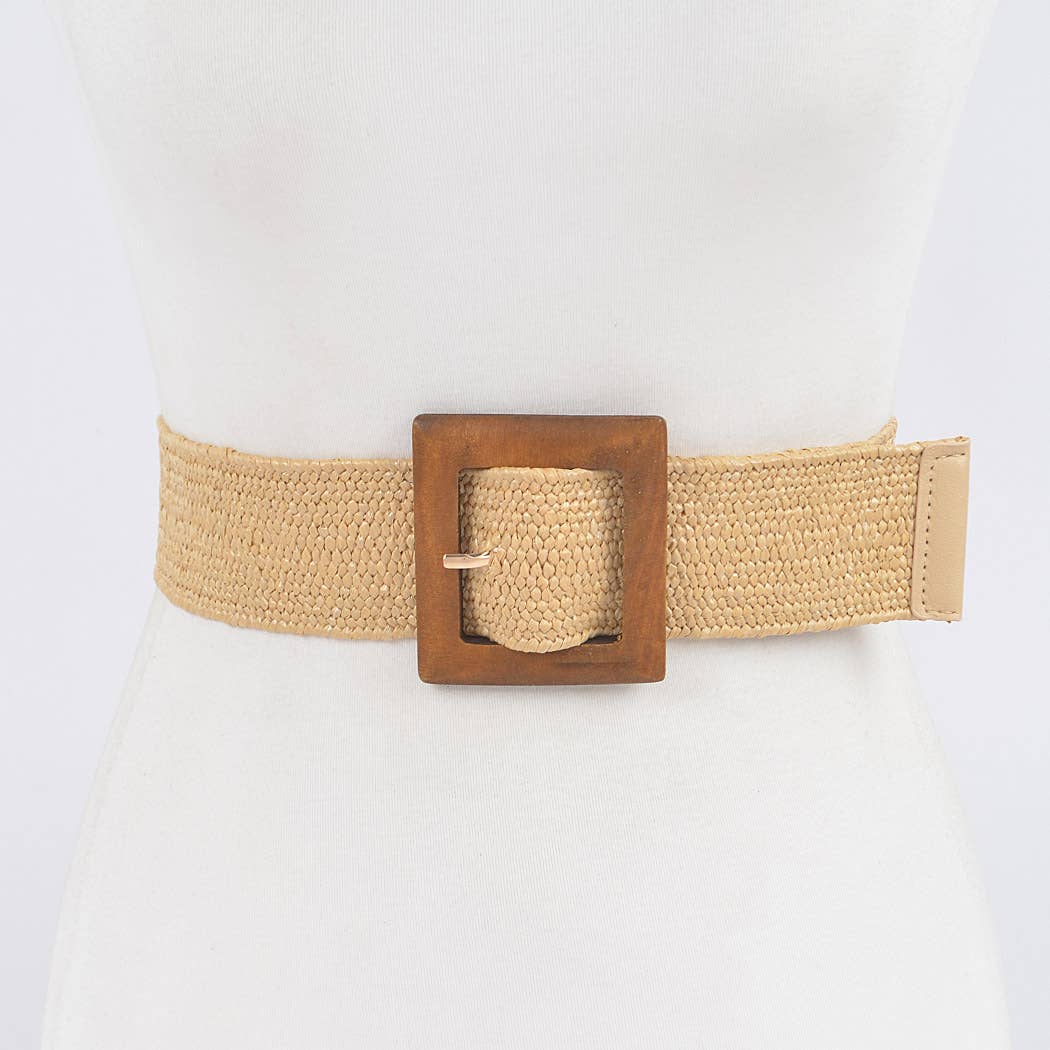 Square Wood Buckle Straw Belt