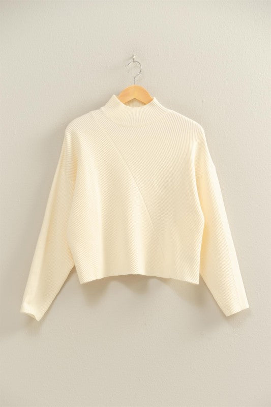 Cozy diagonal ribbed sweater styled for work and weekend looks