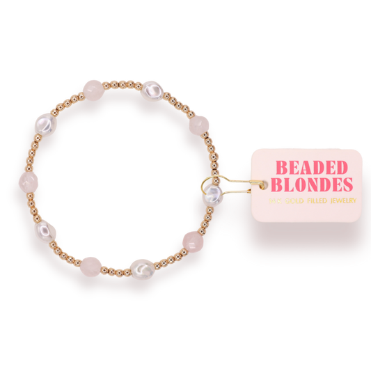 Light Pink Maggie Gemstone Bracelet: Standard 6.75 inch | Beaded Blondes