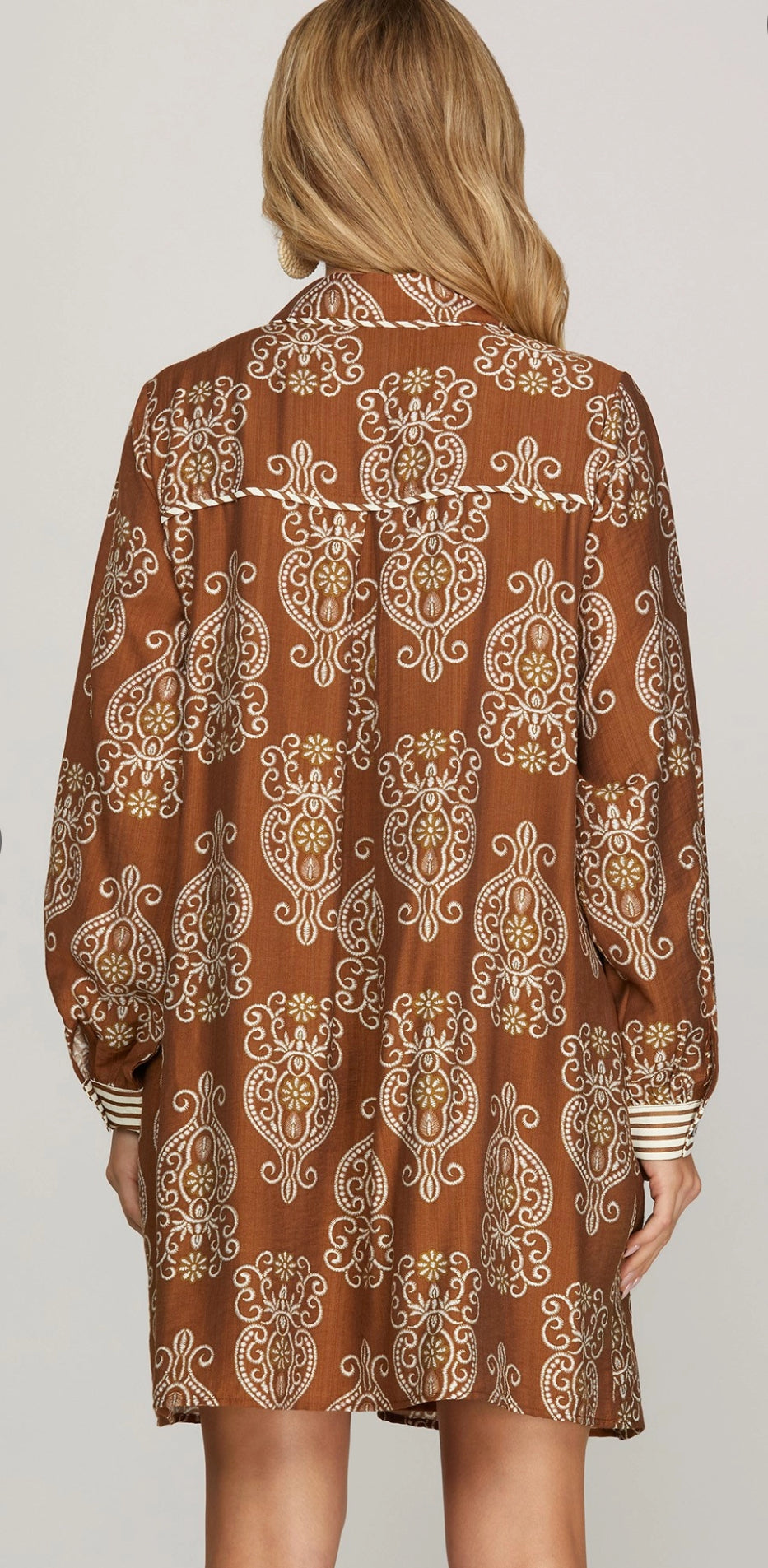 Women’s Long Sleeve Woven Print Mini Dress