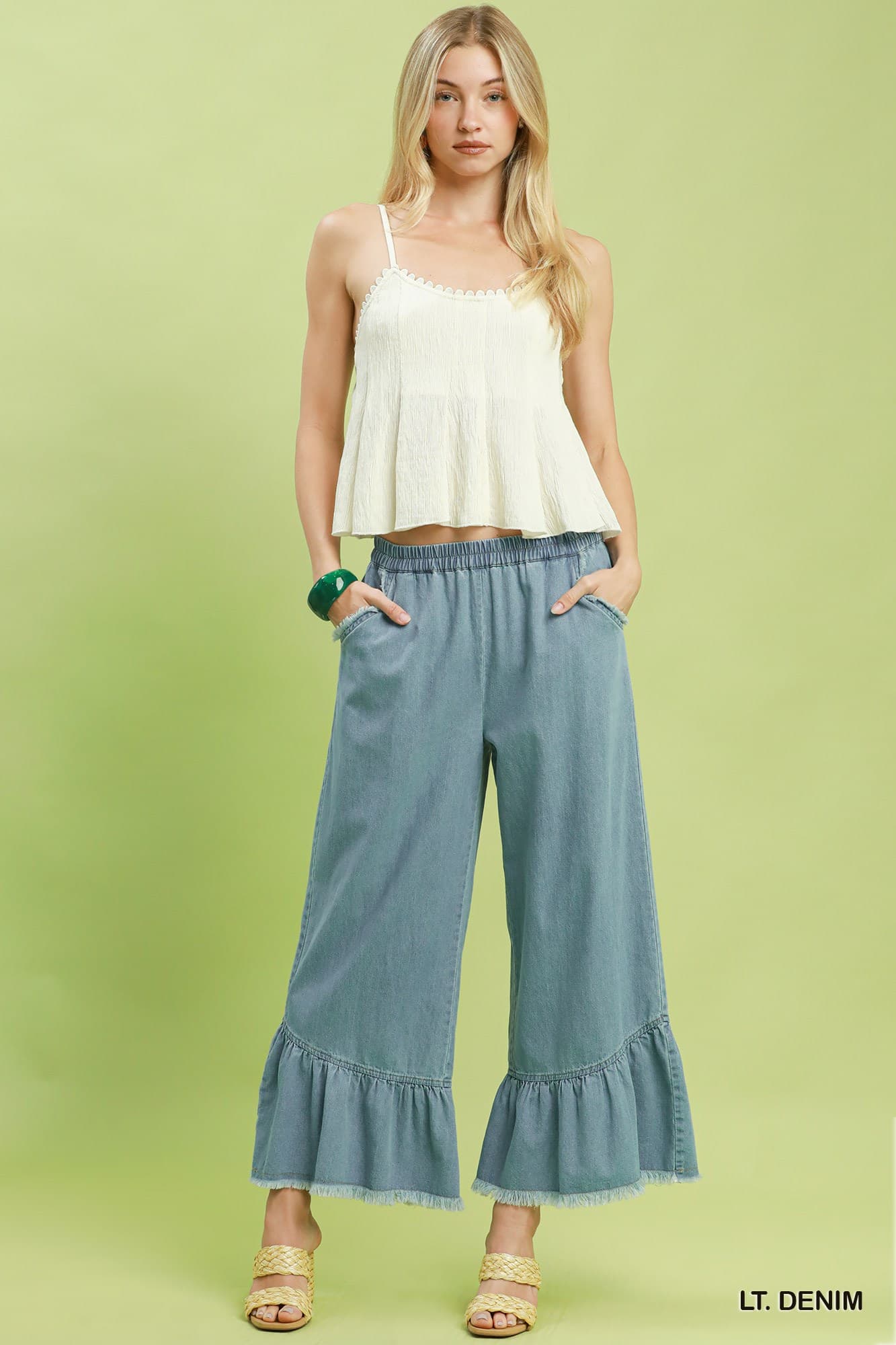 Umgee-Washed Denim Wide Leg Pants