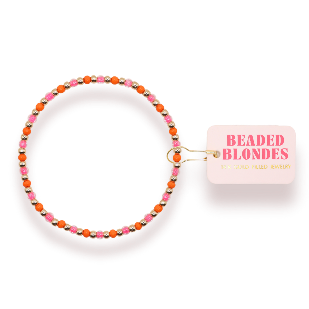 Hot Pink and Orange Demi Bracelet: Standard 6.75 inch | Beaded Blondes