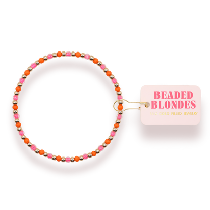 Hot Pink and Orange Demi Bracelet: Standard 6.75 inch | Beaded Blondes