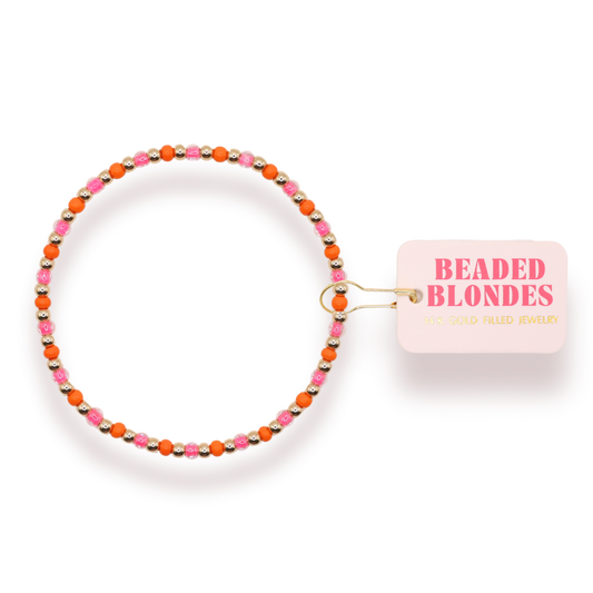 Hot Pink and Orange Demi Bracelet: Standard 6.75 inch | Beaded Blondes