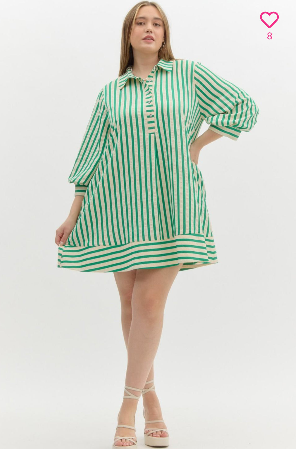 Striped Seersucker Mini Dress-Green