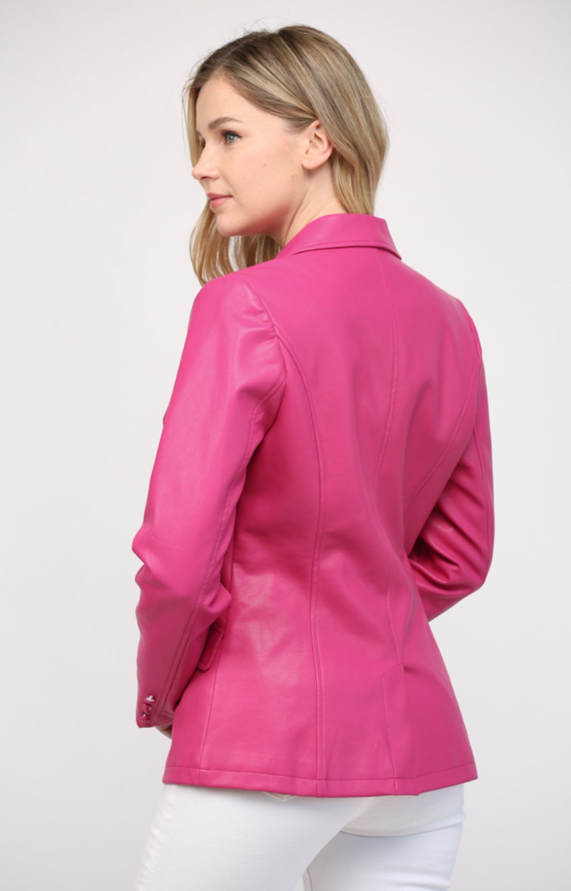 Fuchsia Pink Faux Leather Blazer