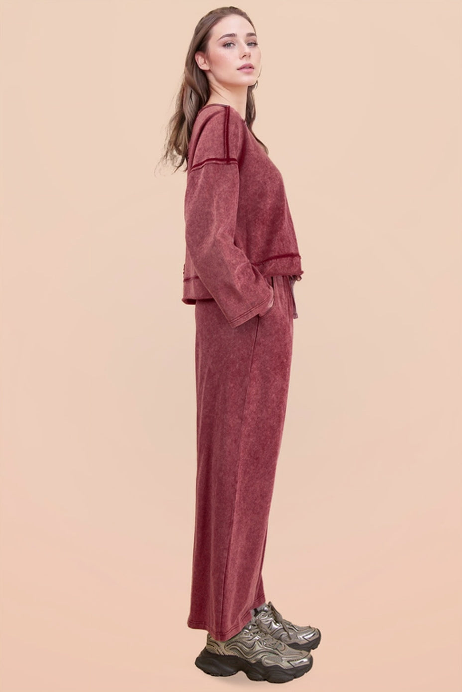 Mineral Washed Knit Top & Pants Set