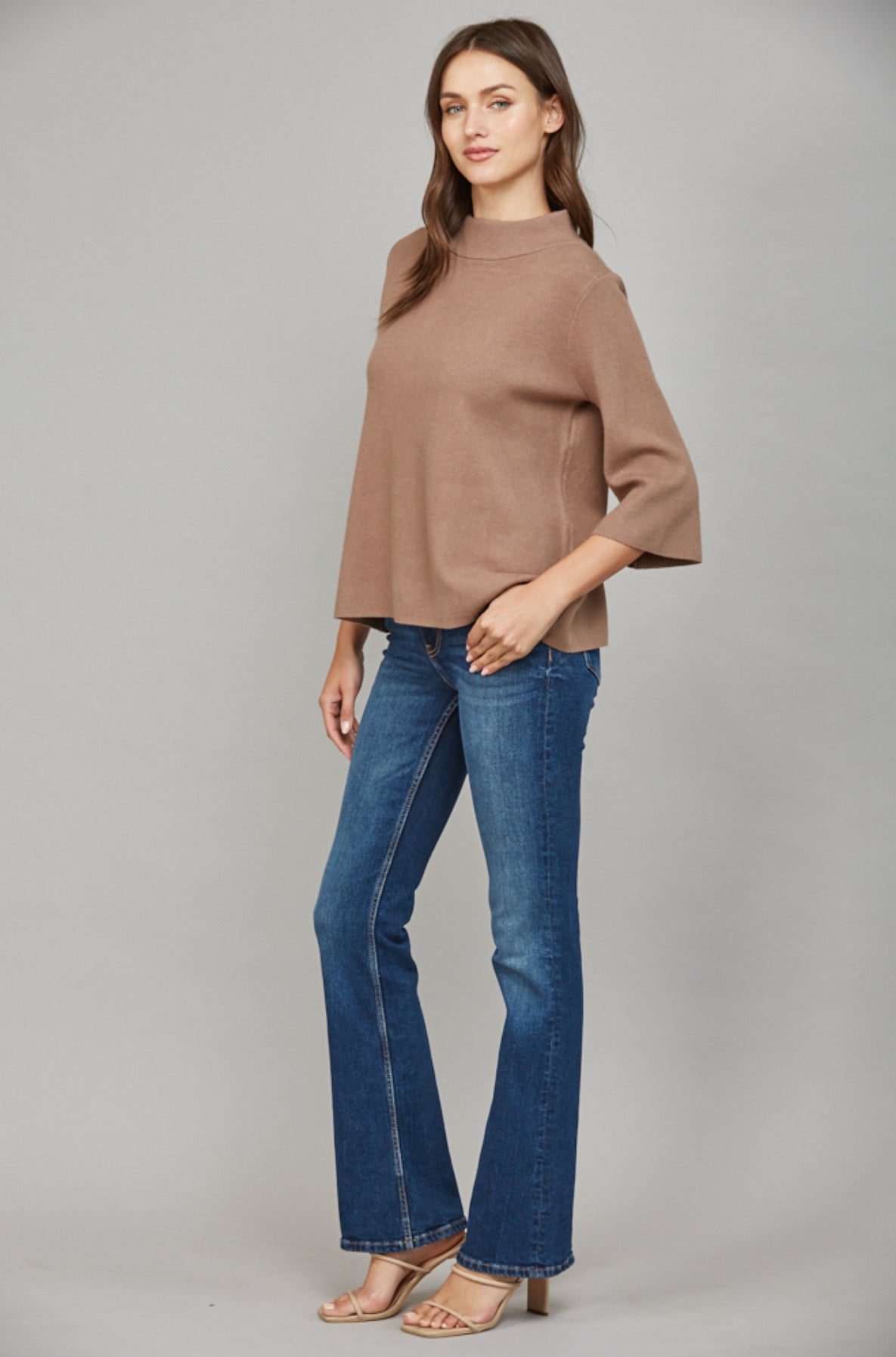 Mock Neck Pullover Bell Sleeve Sweater