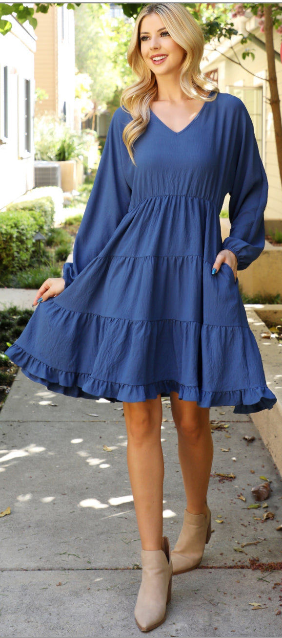 BB-Puff Sleeve Tiered Dress