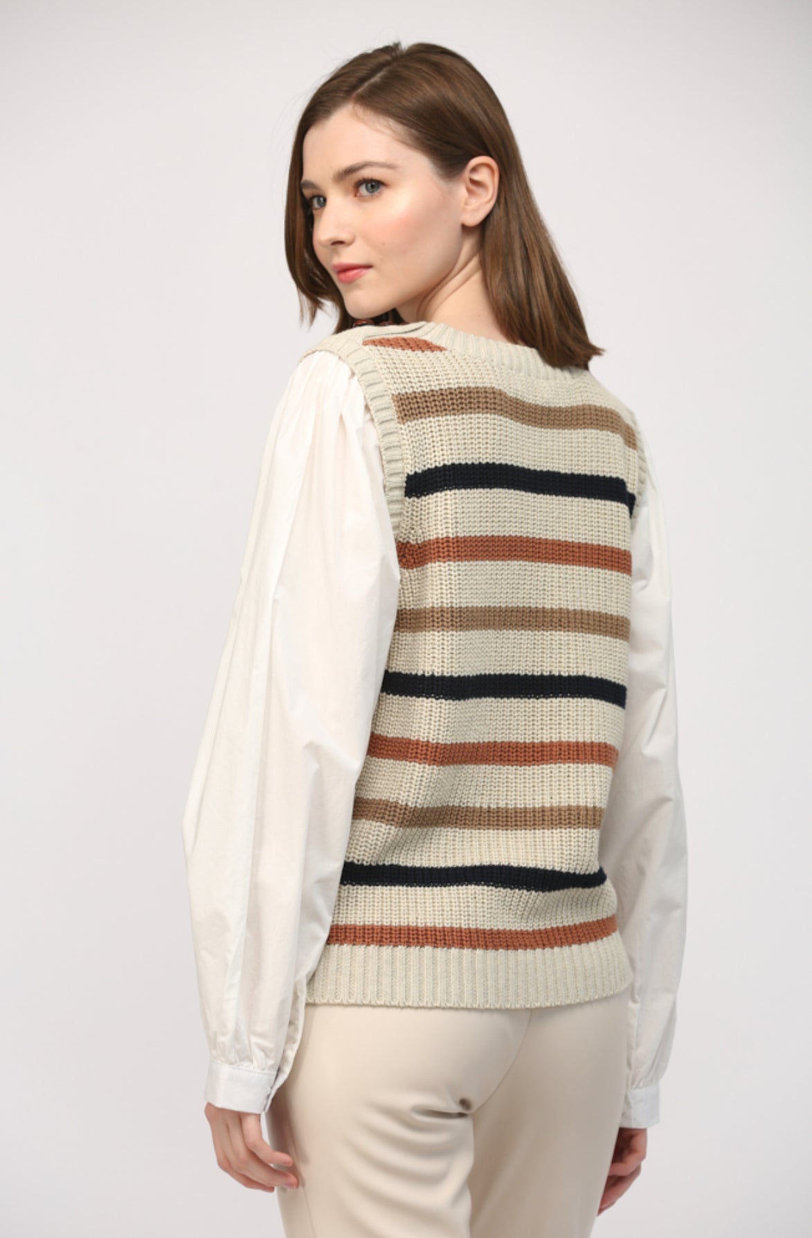 Poplin Undershirt and Striped Sweater