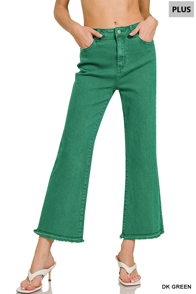 Zenana-PLUS ACID WASHED HIGH WAIST FRAYED HEM BOOTCUT PANTS